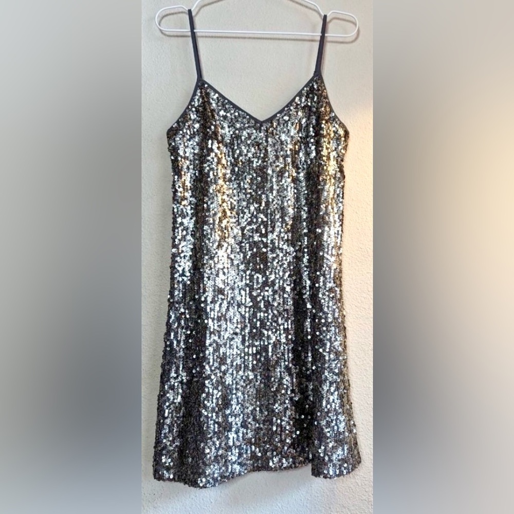 Abercrombie & Fitch, Grey Silver Sequence Cami Cocktail Mini Dress NWOT